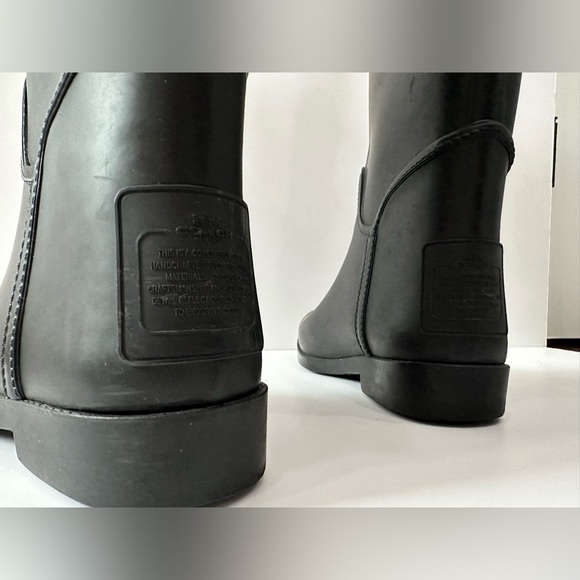 Coach Tristee Tall Rain Boots Women's Size Matte Black Rubber Lace Up Slip On - Picture 5 of 9
